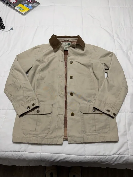 L.L. Bean Beige Field Jacket with Brown Collar - Picture 1 of 6